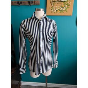 Vintage Striped Nylon Dagger Collar Button Up 70s Retro size medium